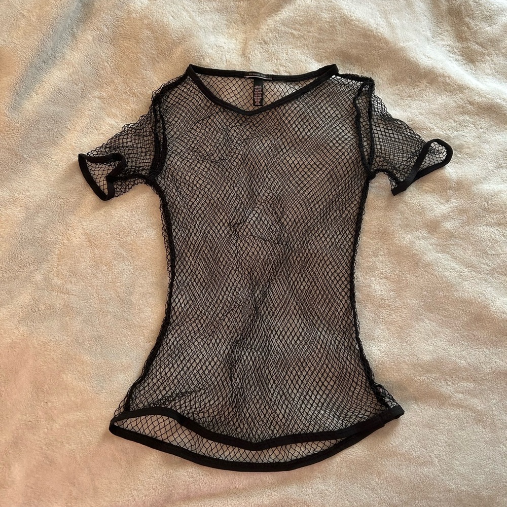 Victoria's Secret Black Fishnet Short Sleeve Crew Top